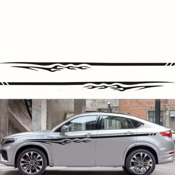 2pcs Flame Stripe Car Stickers - Red & Black High-Visibility Body Decals - Picture 1 of 5